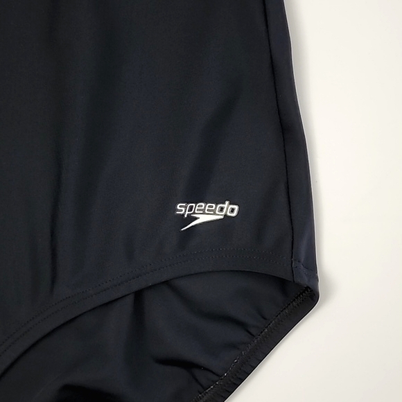 Speedo Women's Black One Piece Swimsuit White Trim Criss-Cross Straps Size 16 - Picture 5 of 14